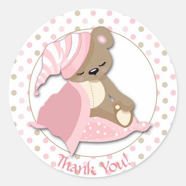 Sticker Rond Sleepy Baby Bear Girl Douche Merci (Devant)