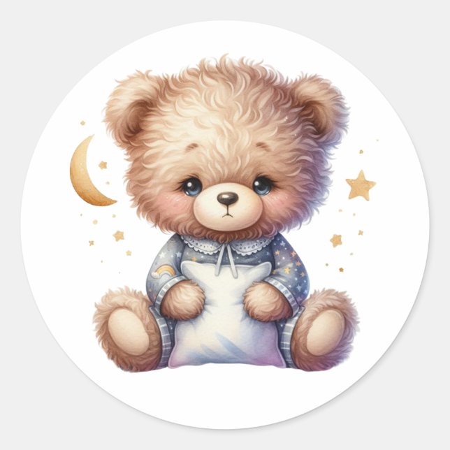Sticker Rond Sleepy Teddy avec Coussin (Devant)