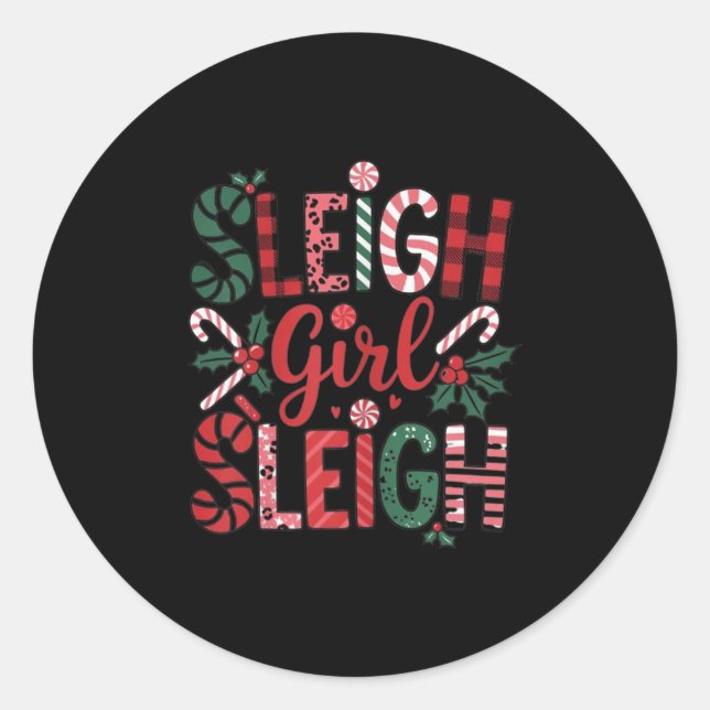 Sticker Rond Sleigh Girl Sleigh Funny Little Women's Retro Chri (Devant)