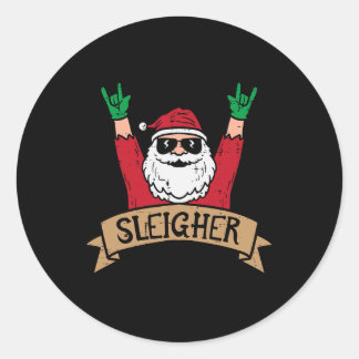Sticker Rond Sleighter de Noël Père Noël Rock Xmas Rocker Homme