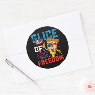 Sticker Rond Slice Of Freedom 4 Juillet Pizza USA Drapeau Sungl