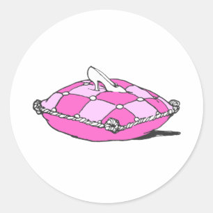 Sticker Rond Slipper Cendrillon sur Coussin rose Art Vintage