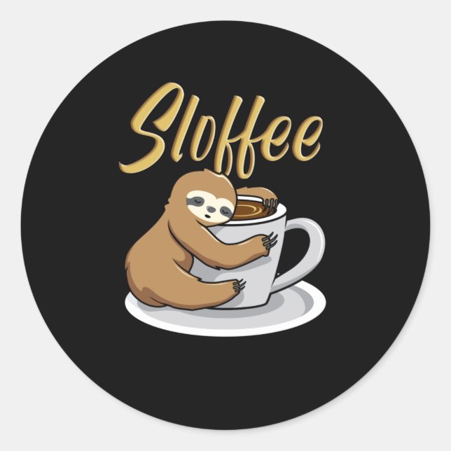 Sticker Rond Sloffee Funny Sloth Coffee Mug (Devant)