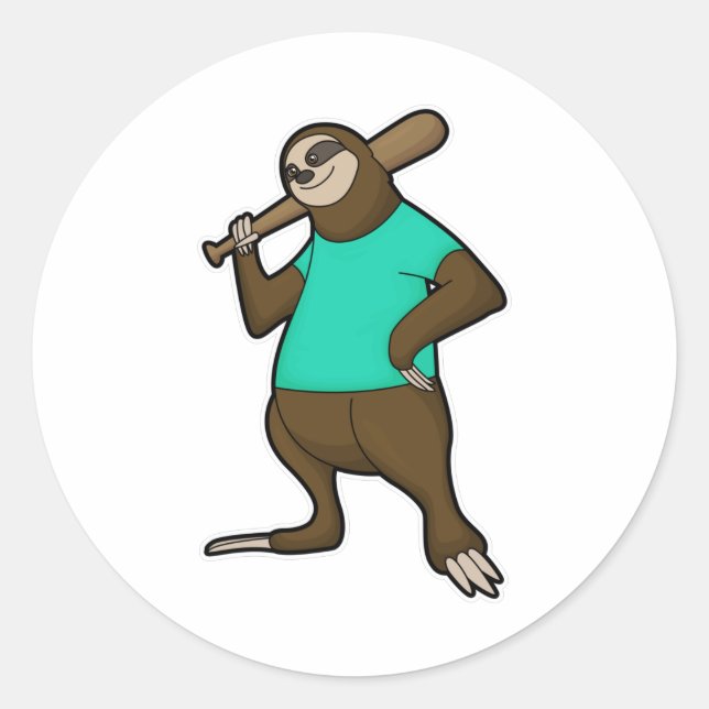 Sticker Rond Sloth au baseball avec batte de baseball (Devant)