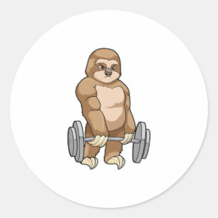 Sticker Rond Sloth au Bodybuilding avec Barbell