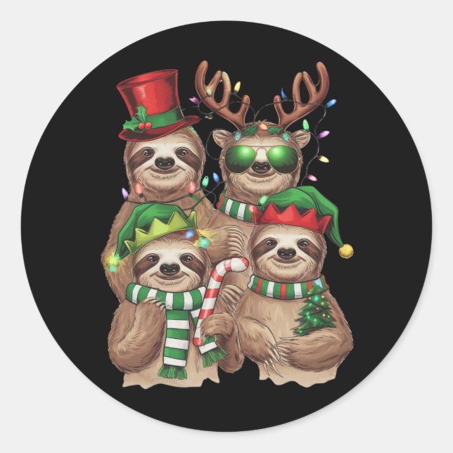 Sticker Rond Sloth Christmas Joyeux Slothmas Sloth Lover Cadeau (Devant)