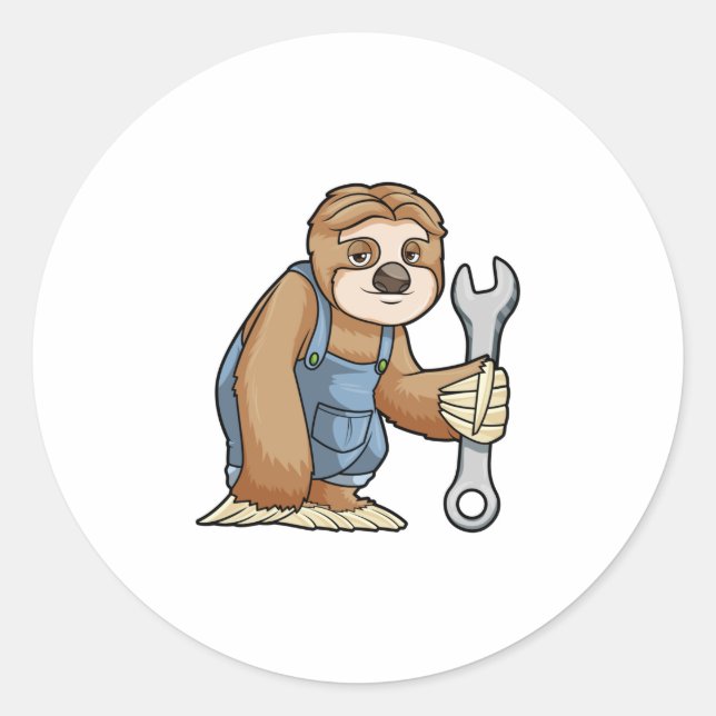 Sticker Rond Sloth comme artisan avec clé (Devant)