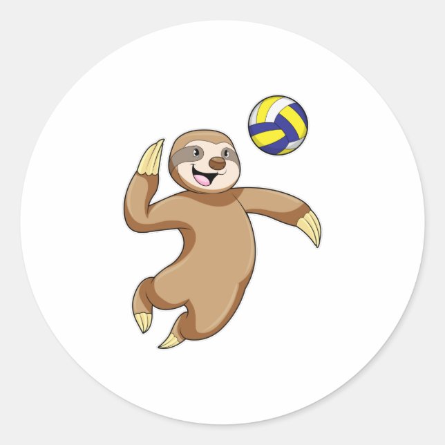 Sticker Rond Sloth comme joueur de volleyball avec volleyball (Devant)