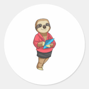 Sticker Rond Sloth en tant que secrétaire avec Bloc-notes