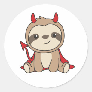 Sticker Rond Sloth Halloween Cute Devil Witch Costume classique