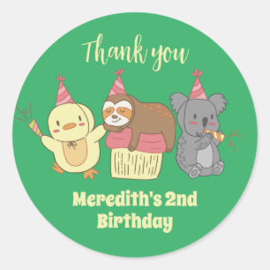 Sticker Rond Sloth Koala Duck Party Animal Anniversaire de enfa