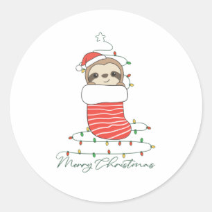 Sticker Rond Sloth Noël Neige Hiver Animaux Fentes