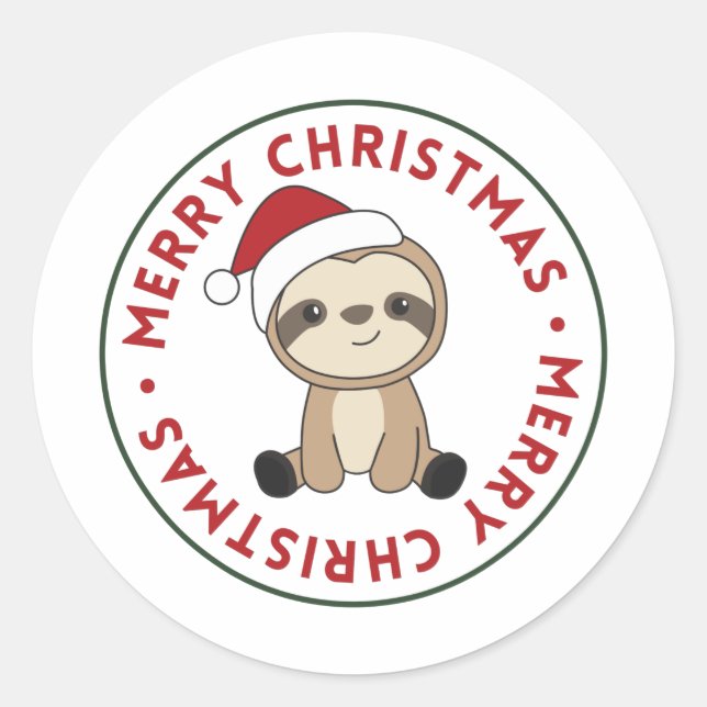 Sticker Rond Sloth Noël Neige hiver Animaux Paresseux Classique (Devant)