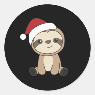 Sticker Rond Sloth Noël Neige hiver Animaux Paresseux Classique