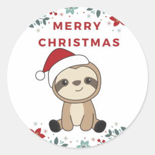 Sticker Rond Sloth Noël Neige hiver Animaux Paresseux Classique