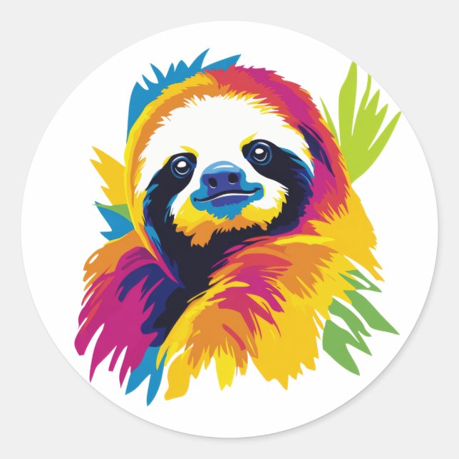 Sticker Rond Sloth Portrait Illustration Watercolour Painting (Devant)