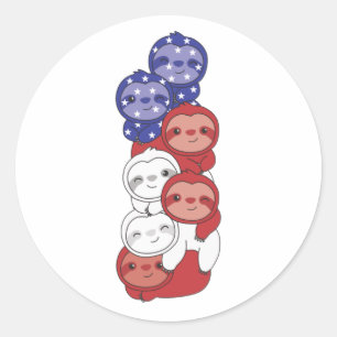 Sticker Rond Sloth Pour Le 4 Juillet Drapeau Américain