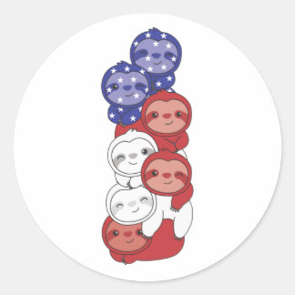Sticker Rond Sloth Pour Le 4 Juillet Drapeau Américain