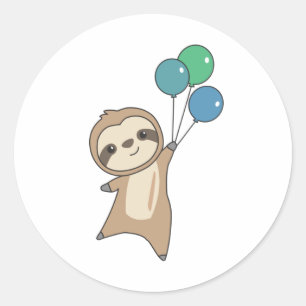 Sticker Rond Sloth S'Envole Avec Des Ballons