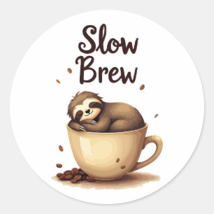 Sticker Rond Slow Brew Coffee Sloth