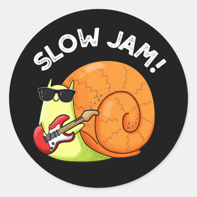 Sticker Rond Slow Jam Funny Musique Snail Pun Dark BG (Devant)