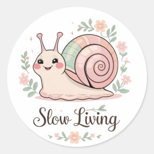 Sticker Rond Slow Living   Escargot Floral Pastel 