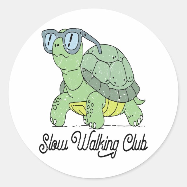Sticker Rond Slow Walking Club Cute Funny Turtle (Devant)