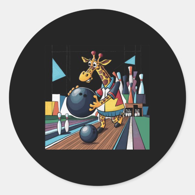 Sticker Rond Smilefuntees Drôle Giraffe Bowling Sport Dessin (Devant)