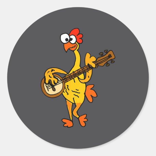 Sticker Rond Smileteestank Funny Rubber Chicken Playing Banjo C (Devant)