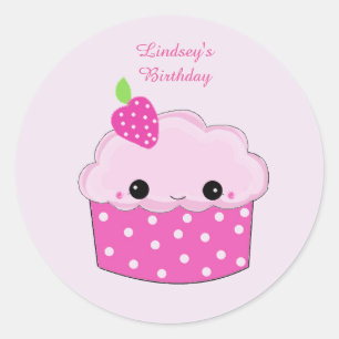 Sticker Rond Smiley Cupcake Anniversaire personnalisé