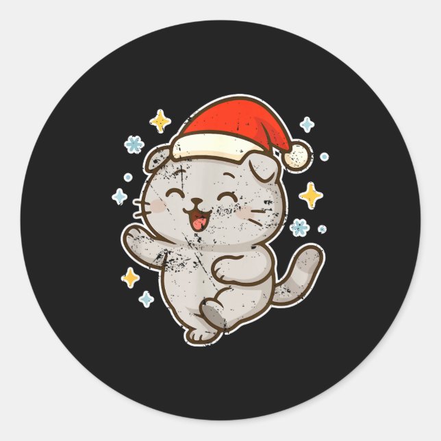 Sticker Rond Smiling Santa Cat Holiday Cheer  (Devant)
