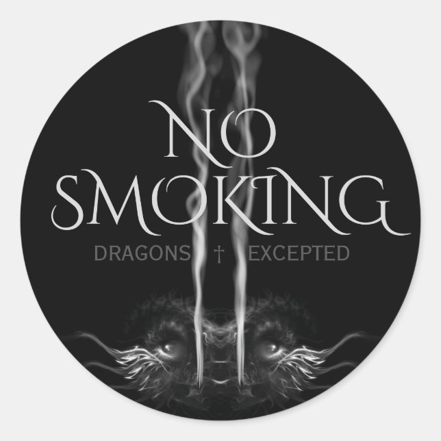 Sticker Rond SMOLDER NOIR Dragon noir 'No Smoking' (Devant)