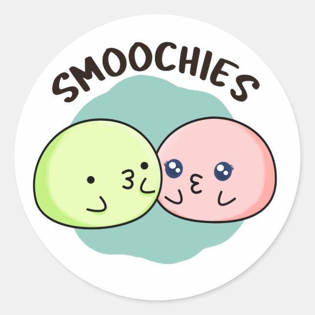 Sticker Rond Smoochies Drôle Baiser Mochi Pun (Devant)