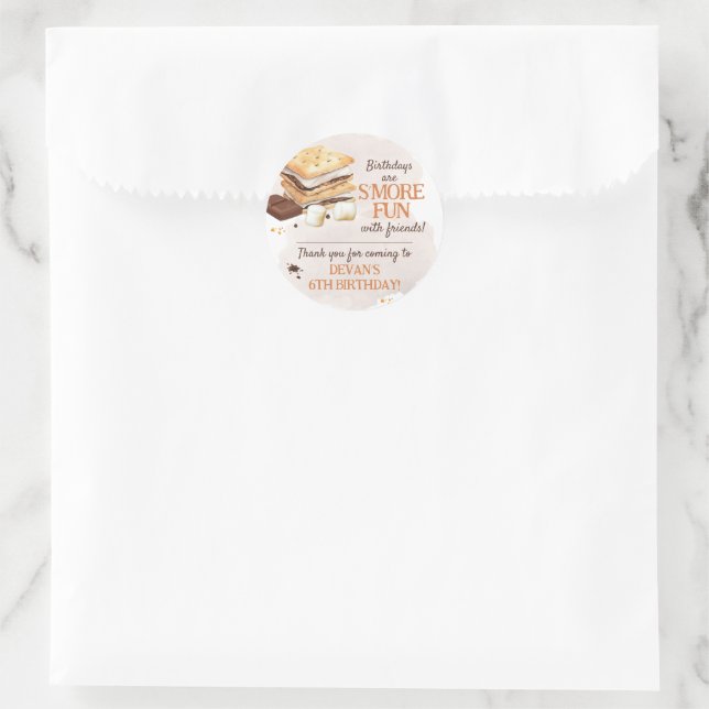Sticker Rond S'mores fête d'anniversaire (Sac)