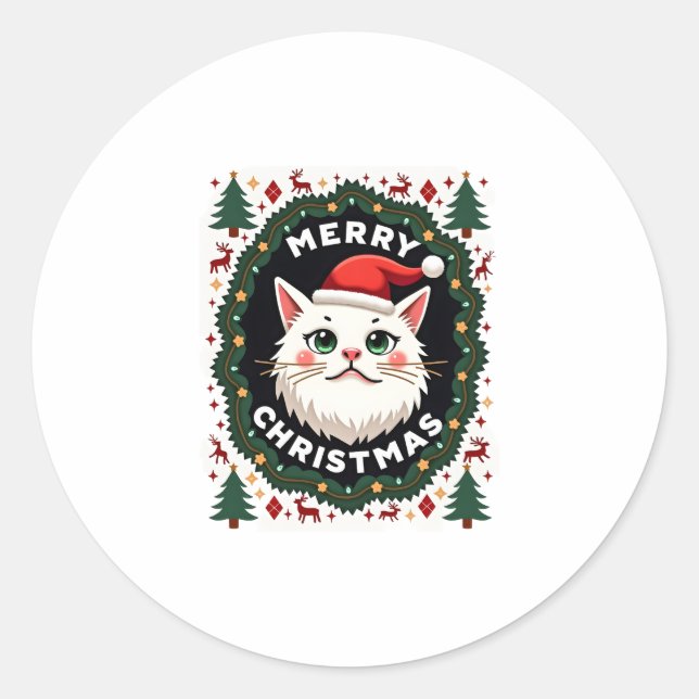 Sticker Rond Smudge Cat Ugly Christmas Sweater  (1) (Devant)