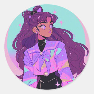 Sticker Rond Smug Anime Girl