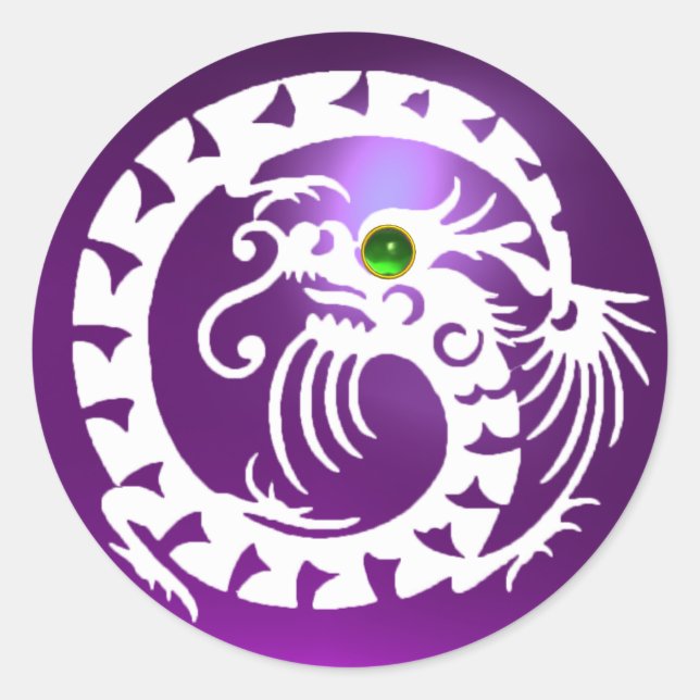 Sticker Rond SNAKE DRAGON blanc, améthyste violet, émeraude ver (Devant)