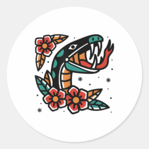 Sticker Rond Snake Old School American traditionnel Tattoo Flas
