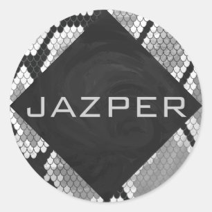 Sticker Rond Snakeskin Gris, blanc et noir Monogramme