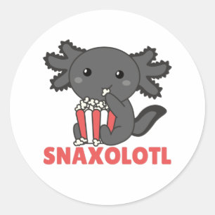 Sticker Rond Snaxolotl Axolotl Amateurs de doux animaux Popcorn