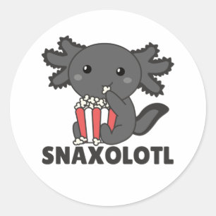 Sticker Rond Snaxolotl Axolotl Amateurs de doux animaux Popcorn