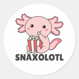 Sticker Rond Snaxolotl Axolotl Amateurs de doux animaux Popcorn