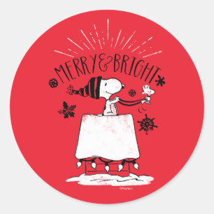 Sticker Rond Snoopy et Woodstock - Joyeux et lumineux