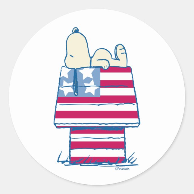 Sticker Rond Snoopy sur 4 juillet Dog House (Devant)
