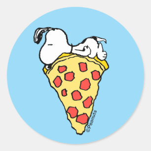 Sticker Rond Snoopy Tranche de pizza endormie
