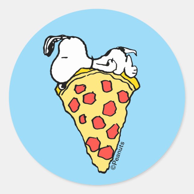 Sticker Rond Snoopy | Tranche de pizza endormie (Devant)