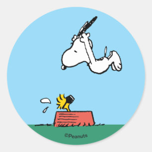 Sticker Rond Snoopy & Woodstock   Plongeon dans la piscine d'ét