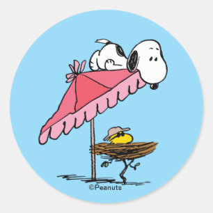 Sticker Rond Snoopy & Woodstock Vacances à la plage