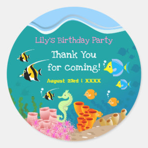Sticker Rond Snorkeling avec des poissons tropicaux fête d'anni
