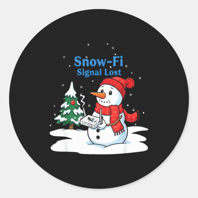 Sticker Rond Snow-fi Signal Lost Funny Christmas Snowman Wifi  (Devant)